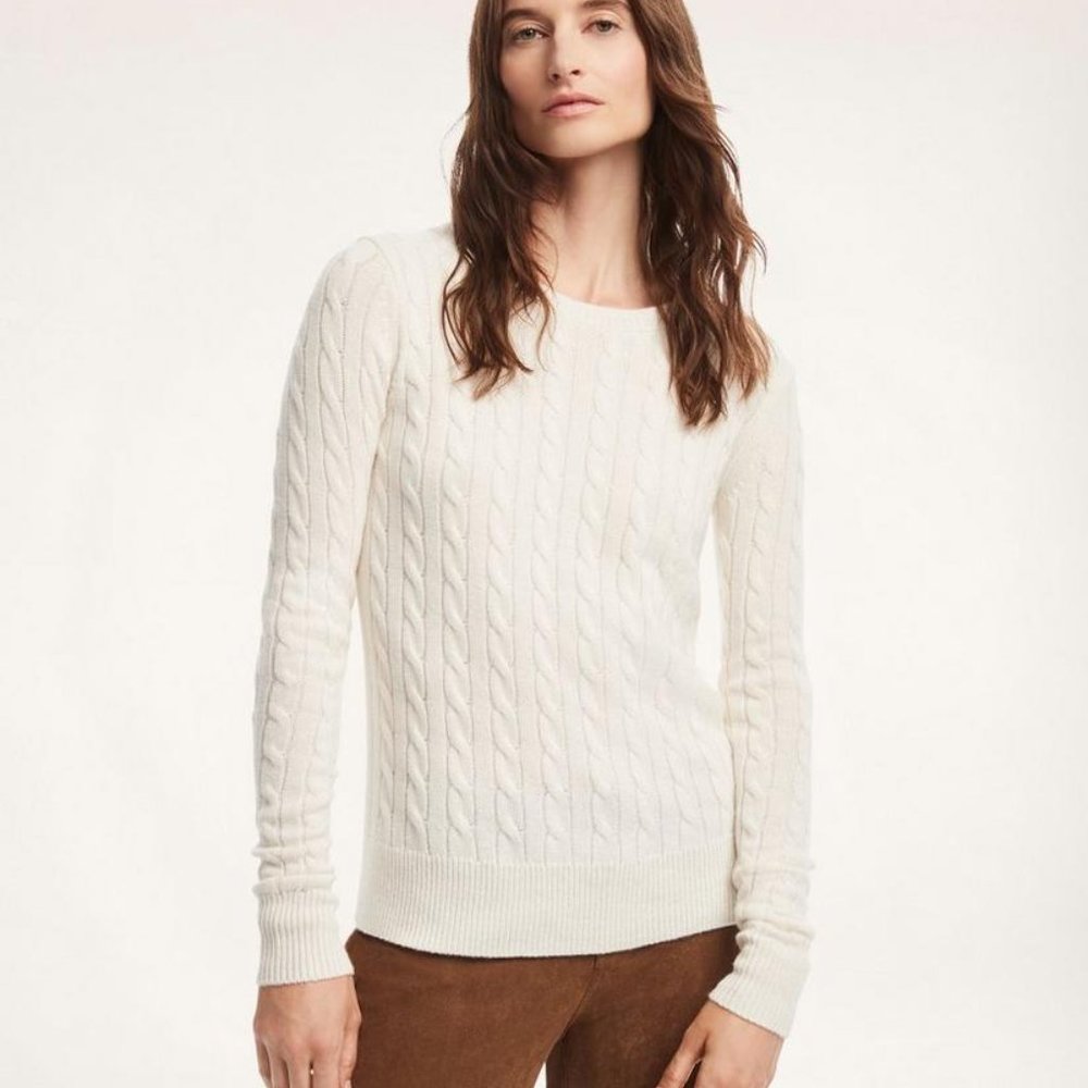 Brooks Brothers Cashmere Crew Neck Sweater - Cream Color